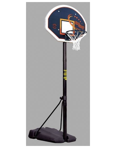 Mezzo impianto minibasket a norme UNI-EN 1270, con zavorra riempibile, altezza regolabile da 120 a 261 cm.