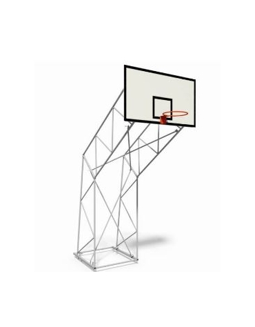 Impianto basket a traliccio in acciaio zincato, smontato, fisso, con tabellone in legno, sbalzo 220 cm.