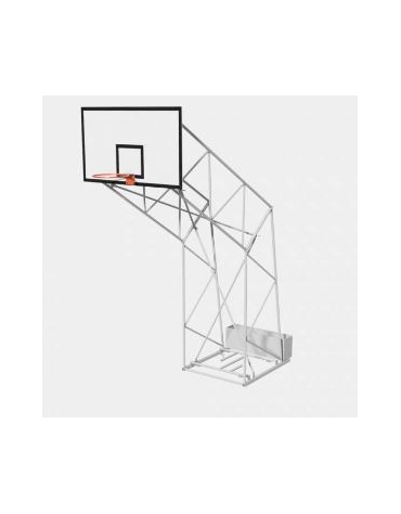 Impianto basket a traliccio in acciaio zincato, smontato, trasportabile, con tabellone in legno, sbalzo 220 cm.