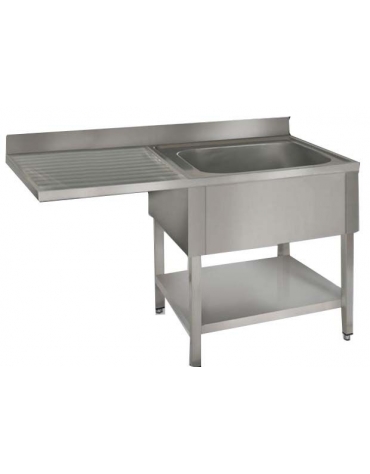 Lavatoio inox con ripiano 1 vasca+gocc.sinistro cm 130x60x85h