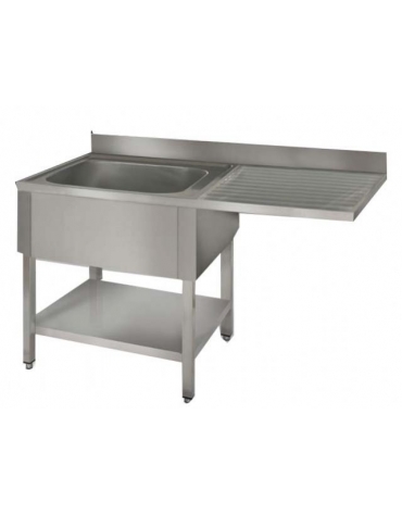 Lavatoio inox con ripiano 1 vasca+gocc. destro cm 120x70x85/90h