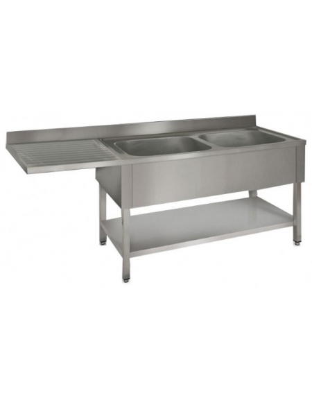 Lavatoio inox con ripiano 2 vasche+gocc. sx cm 160x60x85h