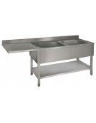 Lavatoio inox con ripiano 2 vasche+gocc. sx cm 190x60x85h