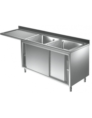 Lavatoio inox armadiato 2 vasche+gocc.sinistro cm 200x60x85h