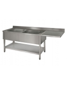 Lavatoio inox c/ripiano 2 vasche+gocc. destro Dim cm170x70x85/90