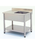 Lavatoio inox gambe tonde 1 vasca + gocc.sinistro cm.100x60x85/9