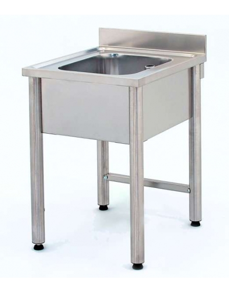 Lavatoio inox gambe tonde 1 vasca senza ripiano Cm.70x70x85/90h