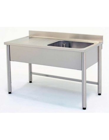 Lavatoio inox gambe tonde 1 vasca+gocc.sinistro Cm.100x60x85/90h