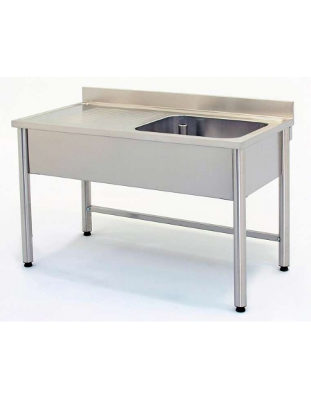 Lavatoio inox gambe tonde 1 vasca+gocc.sinistro Cm.120x60x85/90h