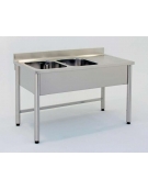 Lavatoio inox gambe tonde 2 vasche+gocc.destro Cm.160x60x85/90h