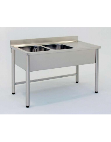 Lavatoio inox gambe tonde 2 vasche+gocc.destro Cm.180x60x85/90h