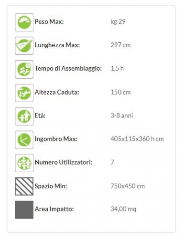 Torretta  "zero legno"  salita con scala in corda  Dim. 405x115x360 h cm