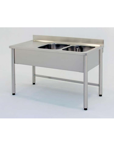 Lavatoio inox gambe tonde 2 vasche+gocc.sinistro Cm.200x60x85/90