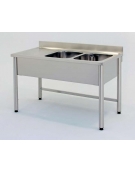 Lavatoio inox gambe tonde 2 vasche+gocc.sinistro Cm.140x70x85/90