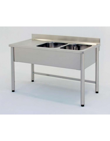 Lavatoio inox gambe tonde 2 vasche+gocc.sinistro Cm.170x70x85/90