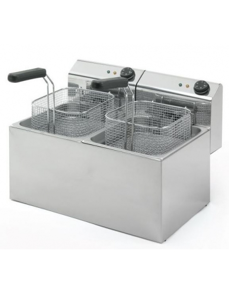 Friggitrice elettrica pofessionale da banco in acciaio inox 2 vasca da Lt 6+6 - MONOFASE - Potenza Kw 3,3+3,3