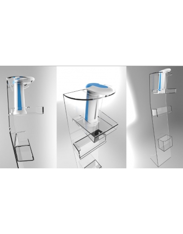 Piantana per dispenser gel in plexiglass - Con alloggio porta guanti e bidone guanti usati - cm 24x23x105