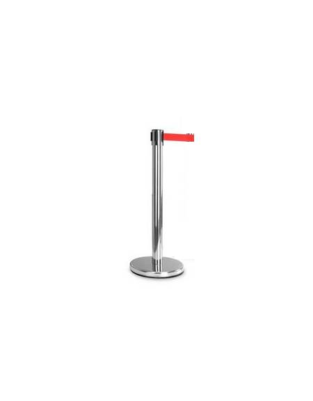 Asta inox lucido con nastro avvolgibile mt.2 Rosso. Altezza 100 cm.