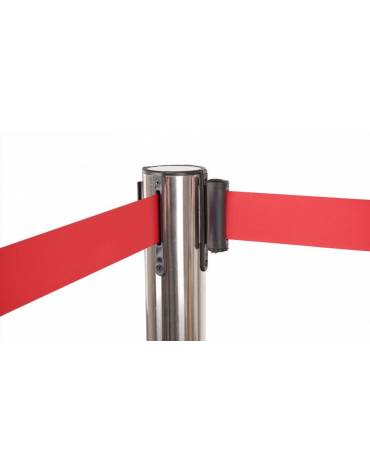 Asta inox lucido con nastro avvolgibile mt.2 Rosso. Altezza 100 cm.