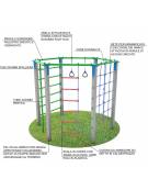 Palestra esagonale multifunzione, 1 scala rete, 1 fune di corda e pertica tubi della spalliera - cm 250x221x202h