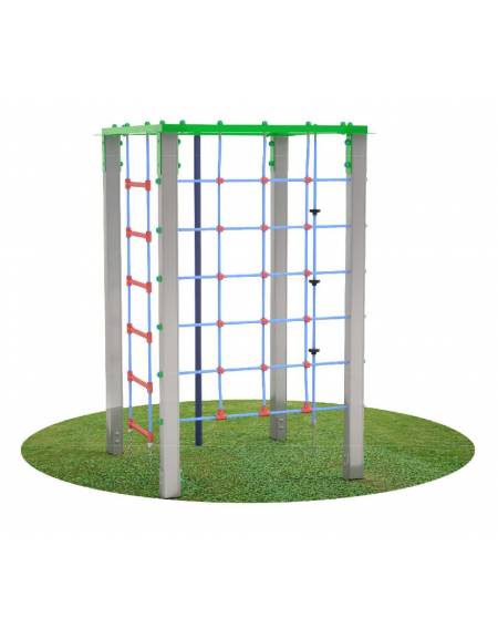 Palestra quadrata multifunzione, 1 rete, 1 scala, 1 fune di risalita e 1 pertica - cm 133x133x202h