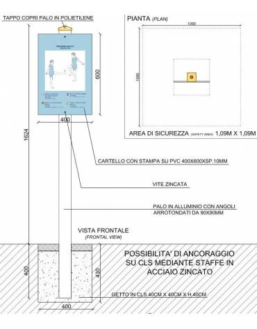 Palo con tabella movimento gambe 1 in pino nordico impregnato in autoclave completo di tabella in forex  - cm 9x9x162h