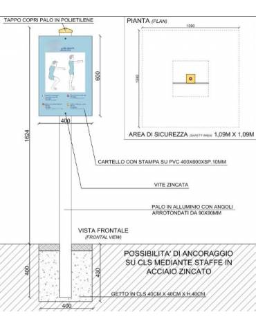 Palo con tabella movimento gambe 2 in pino nordico impregnato in autoclave completo di tabella in forex  - cm 9x9x162h