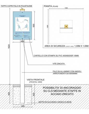 Palo con tabella defaticamento in pino nordico impregnato in autoclave completo di tabella in forex  - cm 9x9x162h