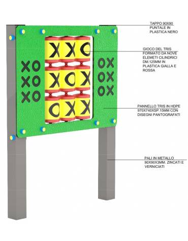 Gioco d’attività stile streetfood, srtuttura in alluminio,pannelli in HDPE e funghi in polietilene - cm 141x93x130h