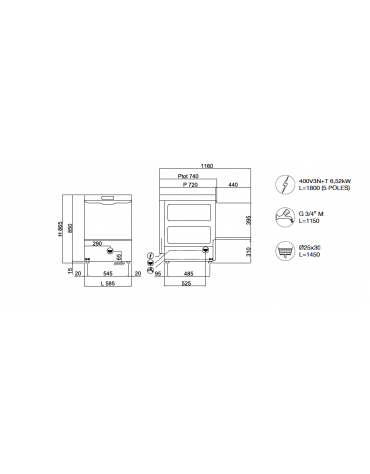 Lavastoviglie con Acquatech System installato,  cm Ø massimo piatto 37 - cm 58,5x74x86,5h