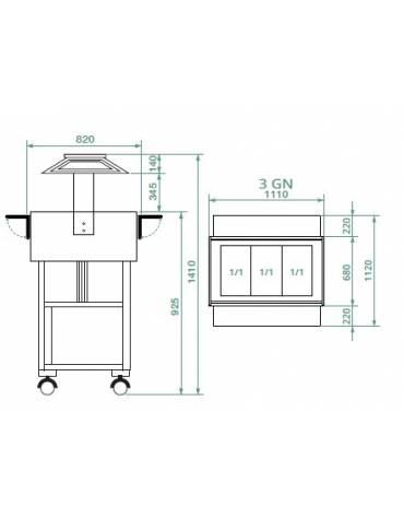 Carrello refrigerato con cupola  in legno colore laccato bianco - temperatura +2° +10°C - cm 111x112x141h