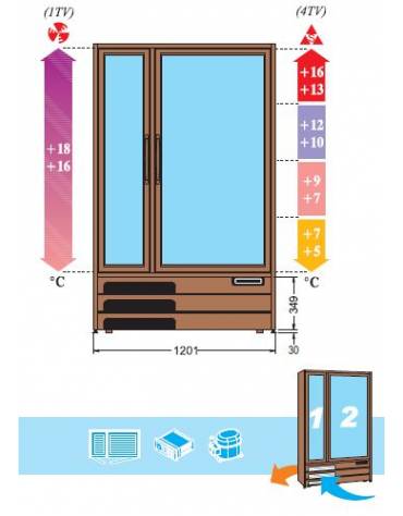 Vetrina Refrigerata per Vino Tecfrigo - Capacità Bottiglie 0,75 Lt n° 168 Ø 75 mm - mm 1201x523x1922h