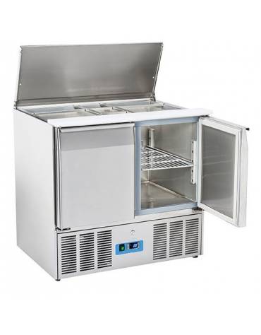 Tavolo saladette refrigerato in acciaio inox AISI 304, 2 sportelli GN - refrigerazione statica - mm 900x700x883h