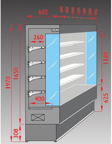 Murale refrigerato INOX per latticini cm 133x60x197h