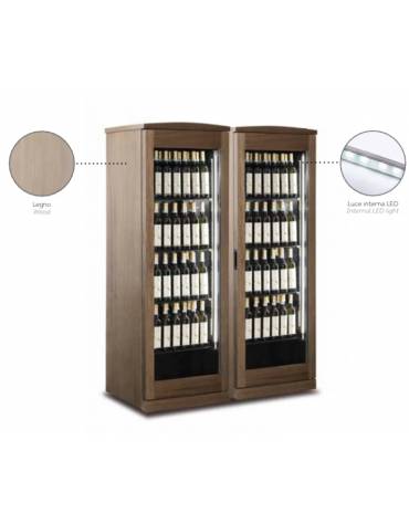 Vetrina per vino inox refrigerata rivestita in legno - 376 +376 Lt - (+ 4° C + 15° C) - mm L x P x H: 1330x613x1885