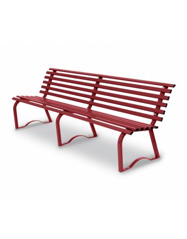 Panchina per parco in metallo con tubo d'acciaio colore ROSSO RAL 3003 cm 200x43x74h