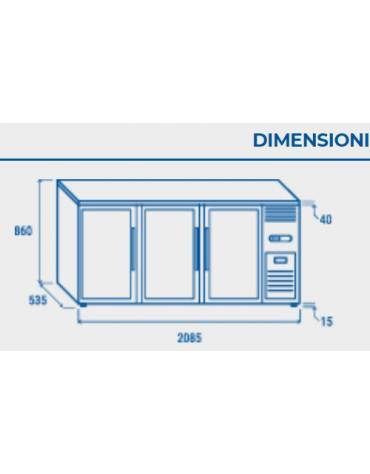 Frigorifero sottobanco orizzontale per bibite 3 porte da cm. 135