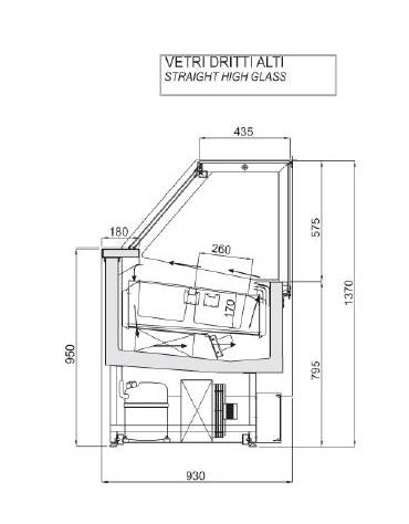 Vetrina gelati ventilata professionale orizzontale vetri curvi - Lunghezza cm 100 - Motore interno