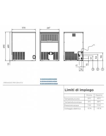 Macchina per cubetti di ghiaccio professionale da Kg 34/24h - Contenitore da Kg 17 - Raffreddamento ad aria