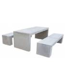 Set pic nic in cemento con tavolo cm 200x80x80h e due panche cm 200x50x50h in colore bianco travertino