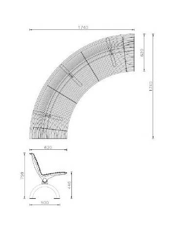 Panchina angolare con schienale esterno, struttura in acciaio zincato e verniciato - cm 170x170x78,6h