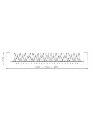 Portabici 7 posti composto da rastrelliera realizzata in acciaio inox e fianchi in cemento - cm 276x73x41,8h