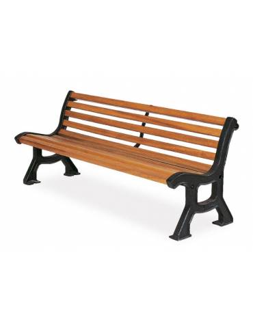 Panchina Queen Victoria per parco, 2 robusti fianchi in ghisa sferoidale, 10 doghe in legno esotico - cm 204x51x72h