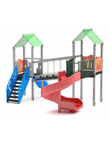 Scivolo Per Bambini Con Altalena Giardino Esterni Interno Multifunzione Con  Canestro H122 X L186 X L155 PartyPink