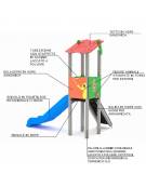 Torre singola con tetto, stuttura in alluminio, scivolo in polietilene rotazionale e pedana arrampicata - cm 192x291x317h