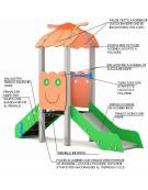 Torre singola baby con tetto, struttura in alluminio, scivolo in polietilene rotazionale e pannello attività - cm 169x285x287h