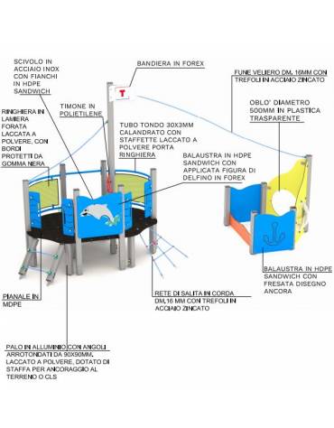 Gioco veliero mini per parco giochi , struttura in alluminio - cm 236x264x243h