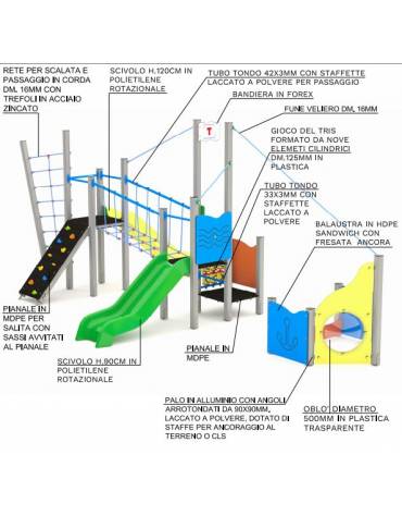 Gioco veliero medio per parco giochi , struttura in alluminio - cm 534x312x301h