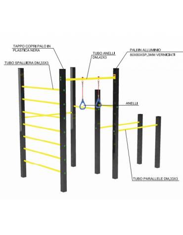 Palestra costruita con pali lamellare e tubi in acciaio zincato e verniciato  - cm 314x162xh242