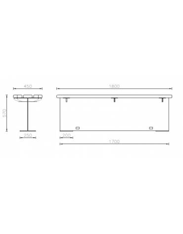 Panchina senza schienale, elegante, con seduta in legno di pregio e struttura centrale zincata verniciata - cm 230x55x45h